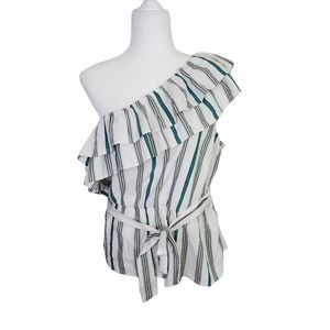 Ann Taylor One Shoulder Striped Ruffle Top
